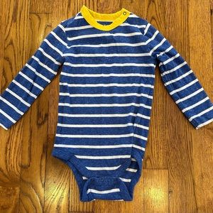 Primary Long sleeve heathered babysuit in stripe. Size 18-24 mos.